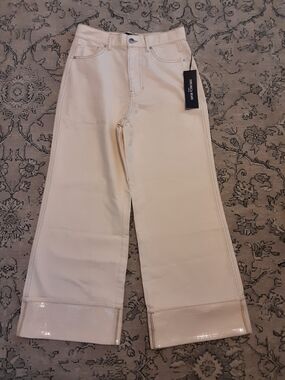 Veronica Beard Taylor Cream Wide-Leg Jeans